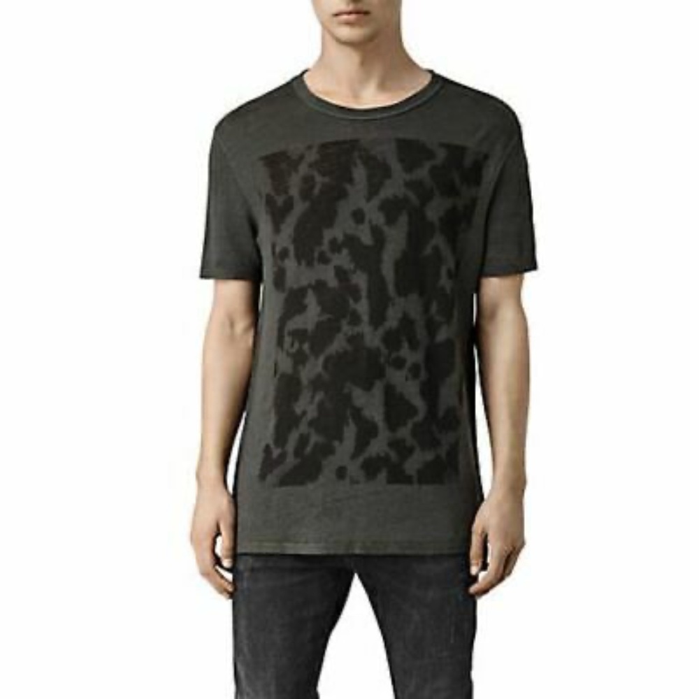 All Saints Cadfer Montaud Short Sleeve Raw Cut Crew Neck T Shirt Small Grey